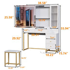 Ensemble coiffeuse avec miroir lumineux et station de recharge, coiffeuse avec miroir extra large, blanc