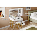 Ensemble coiffeuse avec miroir lumineux et station de recharge, coiffeuse avec miroir extra large, blanc