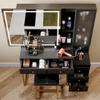 Ensemble coiffeuse avec miroir lumineux et station de recharge, coiffeuse avec miroir extra large, blanc