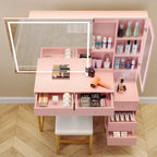 Ensemble coiffeuse avec miroir lumineux et station de recharge, coiffeuse avec miroir extra large, blanc