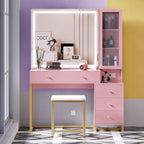 Ensemble coiffeuse avec miroir lumineux et station de recharge, coiffeuse avec miroir extra large, blanc