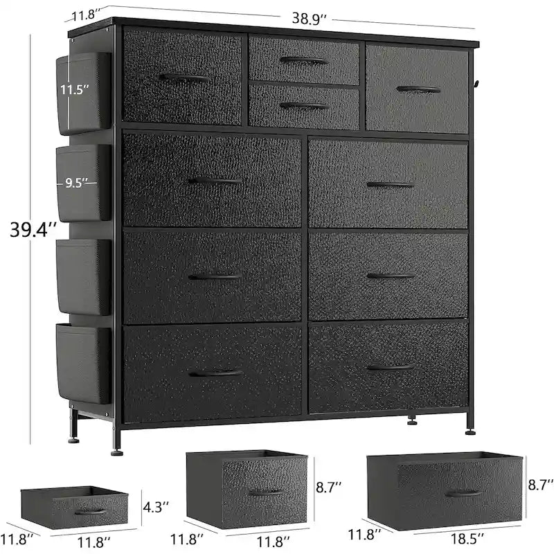 Commode à 10 tiroirs en tissu, tour de rangement pour chambre à coucher