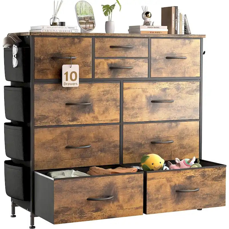 Commode à 10 tiroirs en tissu, tour de rangement pour chambre à coucher