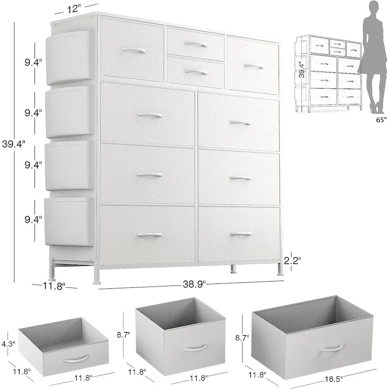 Commode à 10 tiroirs en tissu, tour de rangement pour chambre à coucher