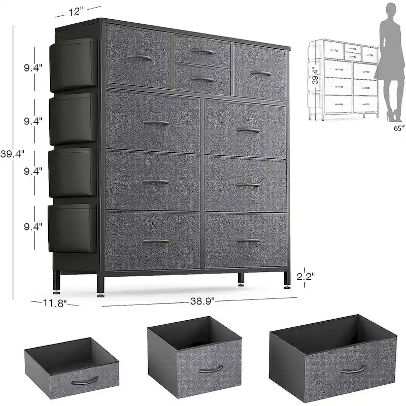 Commode à 10 tiroirs en tissu, tour de rangement pour chambre à coucher