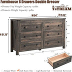 Commode de style campagnard à 6 tiroirs, meuble TV en bois, commode