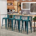 Ensemble de 4 tabourets de bar en métal, tabourets de bar à dossier bas pour intérieur/extérieur