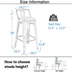 Ensemble de 4 tabourets de bar en métal, tabourets de bar à dossier bas pour intérieur/extérieur