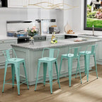 Ensemble de 4 tabourets de bar en métal, tabourets de bar à dossier bas pour intérieur/extérieur