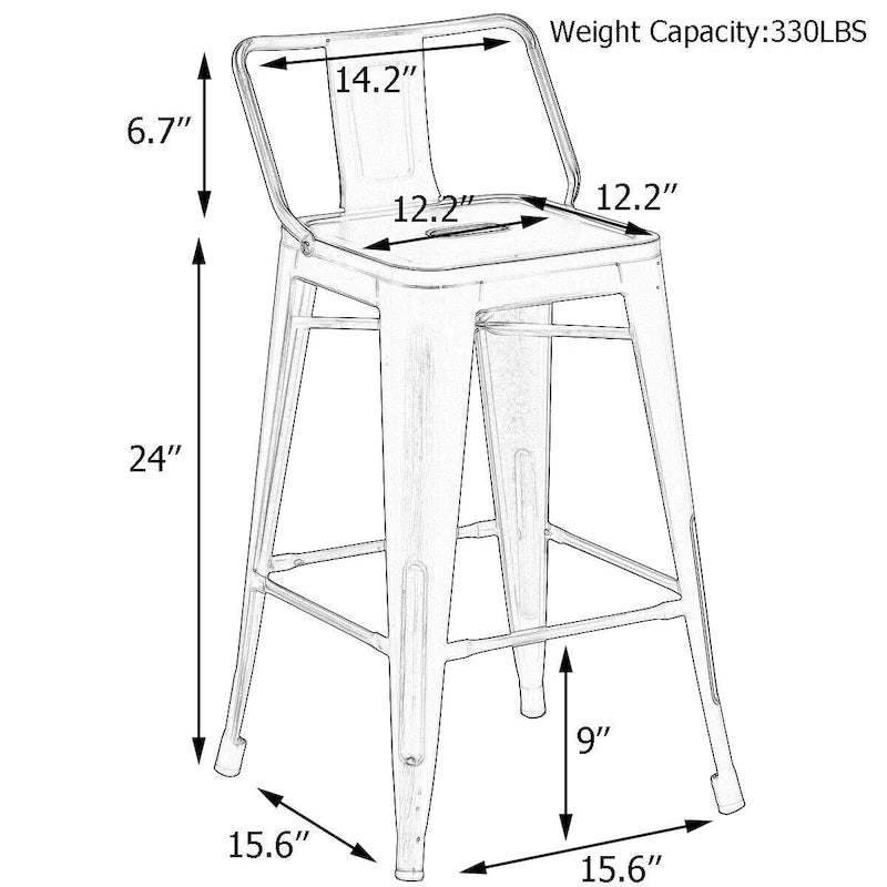 Ensemble de 4 tabourets de bar en métal, tabourets de bar à dossier bas pour intérieur/extérieur