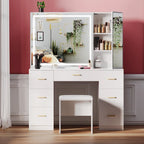 Vanity Set with Lighted Mirror,Extra Large Mirror Makeup Vanity Table with 7 Drawers,white