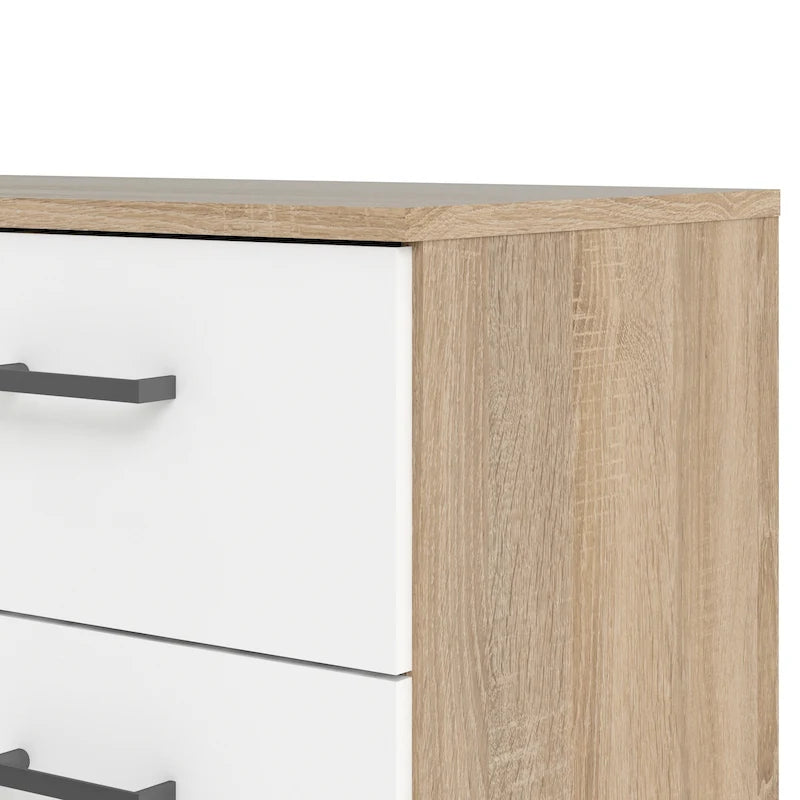 Porche et coin détente : structure en chêne et commode double blanche à 8 tiroirs