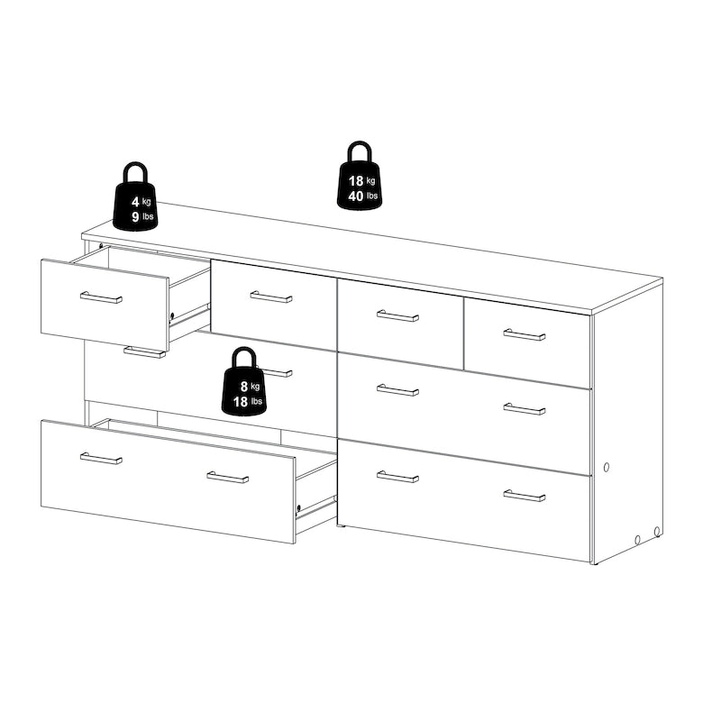 Porche et coin détente : structure en chêne et commode double blanche à 8 tiroirs