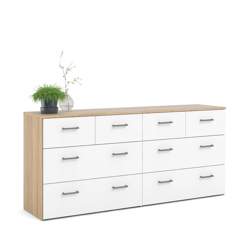 Porche et coin détente : structure en chêne et commode double blanche à 8 tiroirs