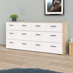 Porche et coin détente : structure en chêne et commode double blanche à 8 tiroirs