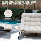 Fauteuil Papasan double deux places avec coussin, en rotin PE résistant aux intempéries et structure en métal pour intérieur et extérieur