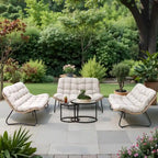 Fauteuil Papasan double deux places avec coussin, en rotin PE résistant aux intempéries et structure en métal pour intérieur et extérieur