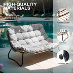 Fauteuil Papasan double deux places avec coussin, en rotin PE résistant aux intempéries et structure en métal pour intérieur et extérieur