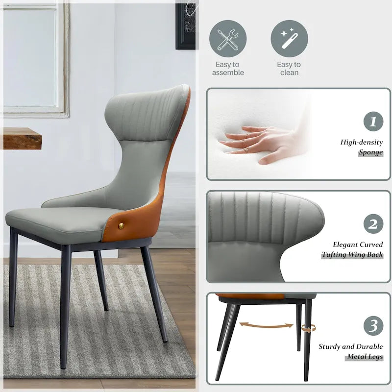 Fauteuils de salle à manger modernes à oreilles, fauteuil d'appoint sans accoudoirs avec dossier capitonné (lot de 2) - Non disponible