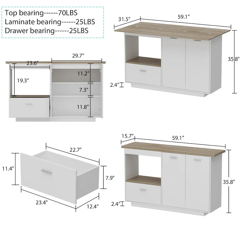 Buffet, îlot de cuisine, meuble de rangement, table extensible, table de bar