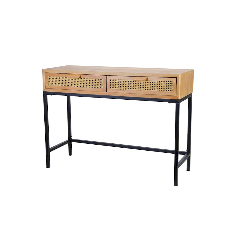 Table console moderne de style ferme COZAYH 44 avec façade tissée et canapé
