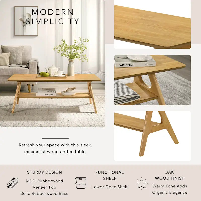 Table basse en bois avec étagère Arona de Roundhill Furniture, style moderne du milieu du siècle