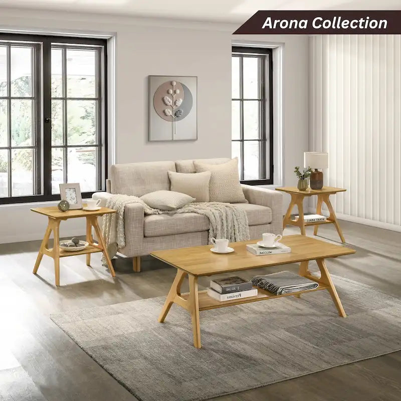 Table basse en bois avec étagère Arona de Roundhill Furniture, style moderne du milieu du siècle