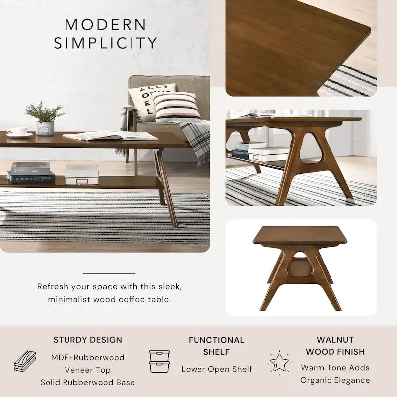 Table basse en bois avec étagère Arona de Roundhill Furniture, style moderne du milieu du siècle