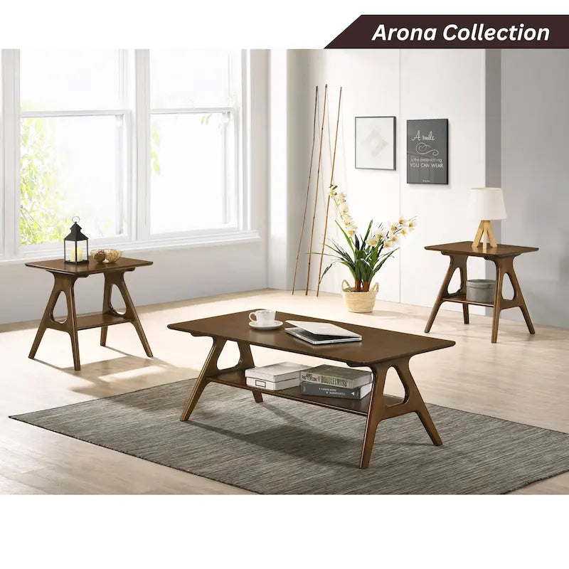 Table basse en bois avec étagère Arona de Roundhill Furniture, style moderne du milieu du siècle