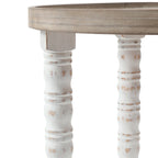 Table d'appoint ronde avec rangement, modèle Dullahan Road de Gray Barn, en bois blanc vieilli et naturel.