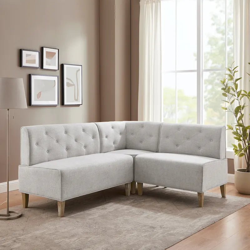 Banc d'angle moderne de style ferme, recouvert de similicuir/tissu Allard