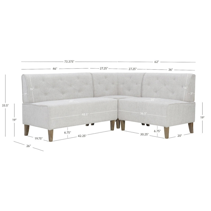 Banc d'angle moderne de style ferme, recouvert de similicuir/tissu Allard