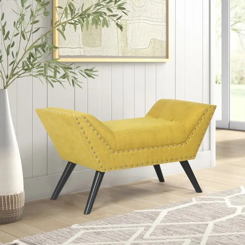 Pouf de lit contemporain Adeco moderne recouvert de tissu, banc d'appoint
