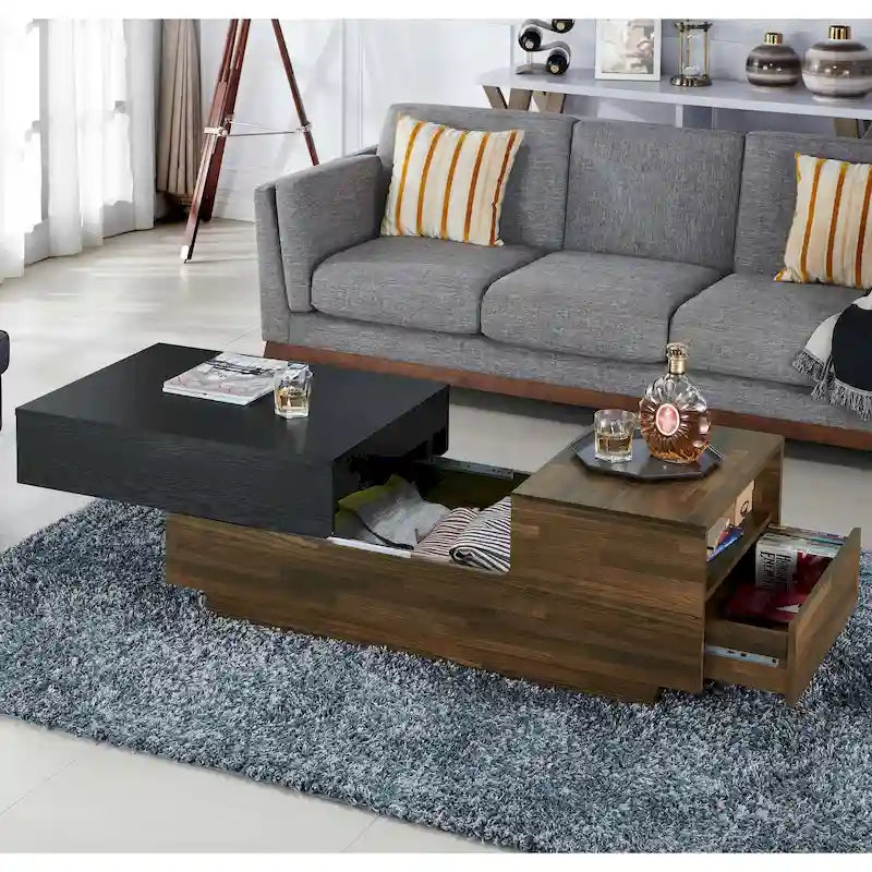 Table basse DH BASIC Transitional Brown 47 pouces à 1 étagère avec plateau coulissant par Denhour