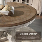 Table de salle à manger ronde en bois blanc antique de 60 pouces de style ferme Caelum de Gray Barn
