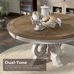 Table de salle à manger ronde en bois blanc antique de 60 pouces de style ferme Caelum de Gray Barn