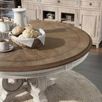 Table de salle à manger ronde en bois blanc antique de 60 pouces de style ferme Caelum de Gray Barn