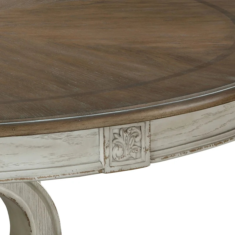 Table de salle à manger ronde en bois blanc antique de 60 pouces de style ferme Caelum de Gray Barn