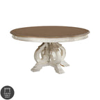 Table de salle à manger ronde en bois blanc antique de 60 pouces de style ferme Caelum de Gray Barn