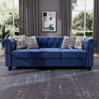 Canapé Chesterfield Morden Fort en velours, orné de clous décoratifs et doté de pieds massifs, pour salon
