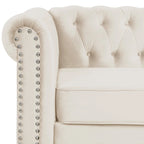 Canapé Chesterfield Morden Fort en velours, orné de clous décoratifs et doté de pieds massifs, pour salon