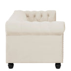 Canapé Chesterfield Morden Fort en velours, orné de clous décoratifs et doté de pieds massifs, pour salon