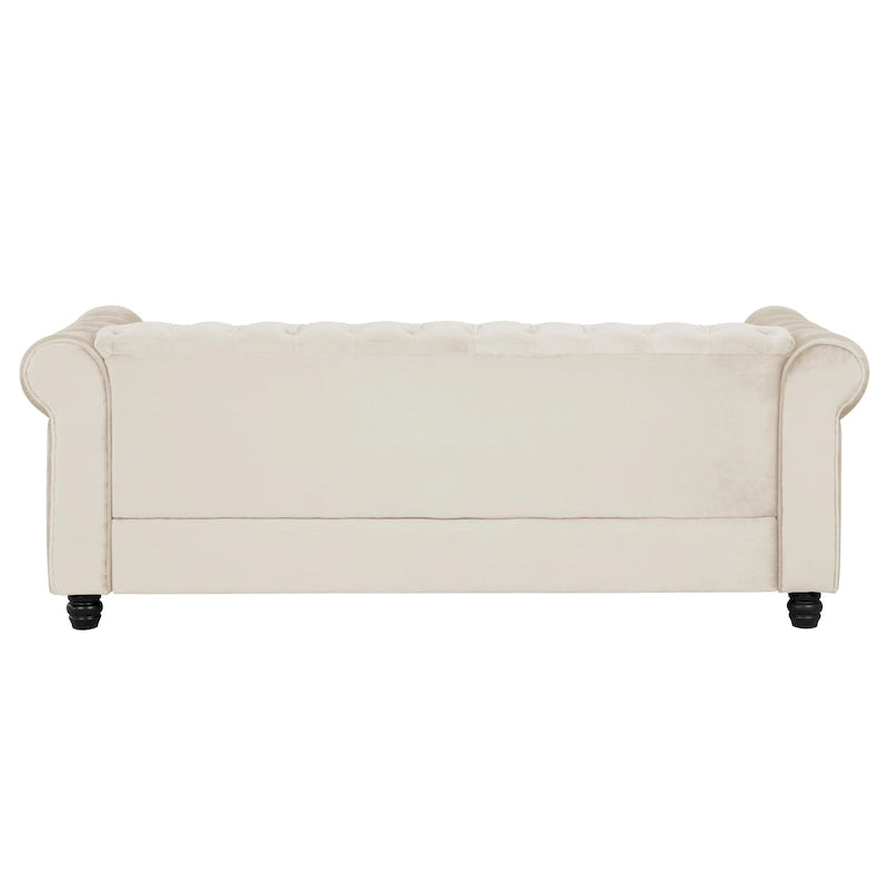 Canapé Chesterfield Morden Fort en velours, orné de clous décoratifs et doté de pieds massifs, pour salon