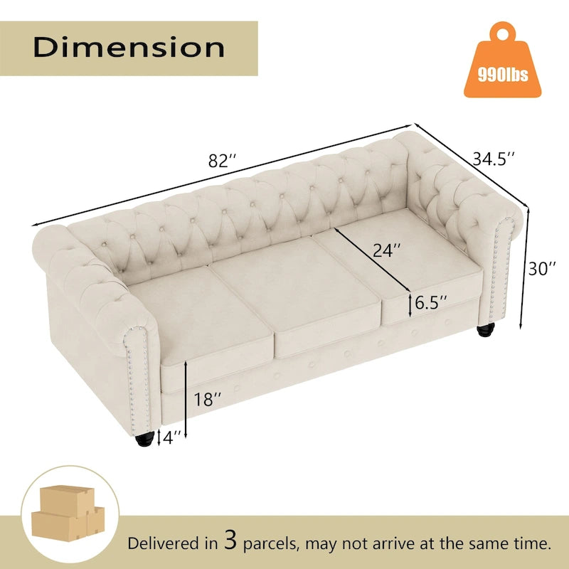Canapé Chesterfield Morden Fort en velours, orné de clous décoratifs et doté de pieds massifs, pour salon