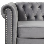 Canapé Chesterfield Morden Fort en velours, orné de clous décoratifs et doté de pieds massifs, pour salon