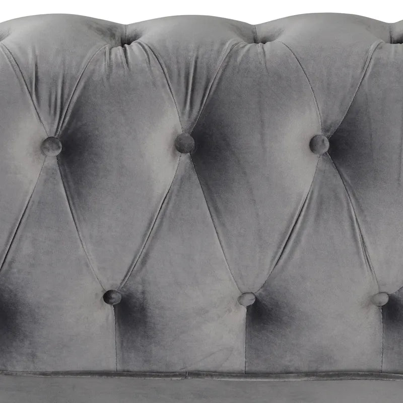 Canapé Chesterfield Morden Fort en velours, orné de clous décoratifs et doté de pieds massifs, pour salon