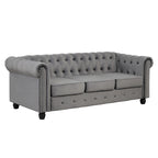 Canapé Chesterfield Morden Fort en velours, orné de clous décoratifs et doté de pieds massifs, pour salon