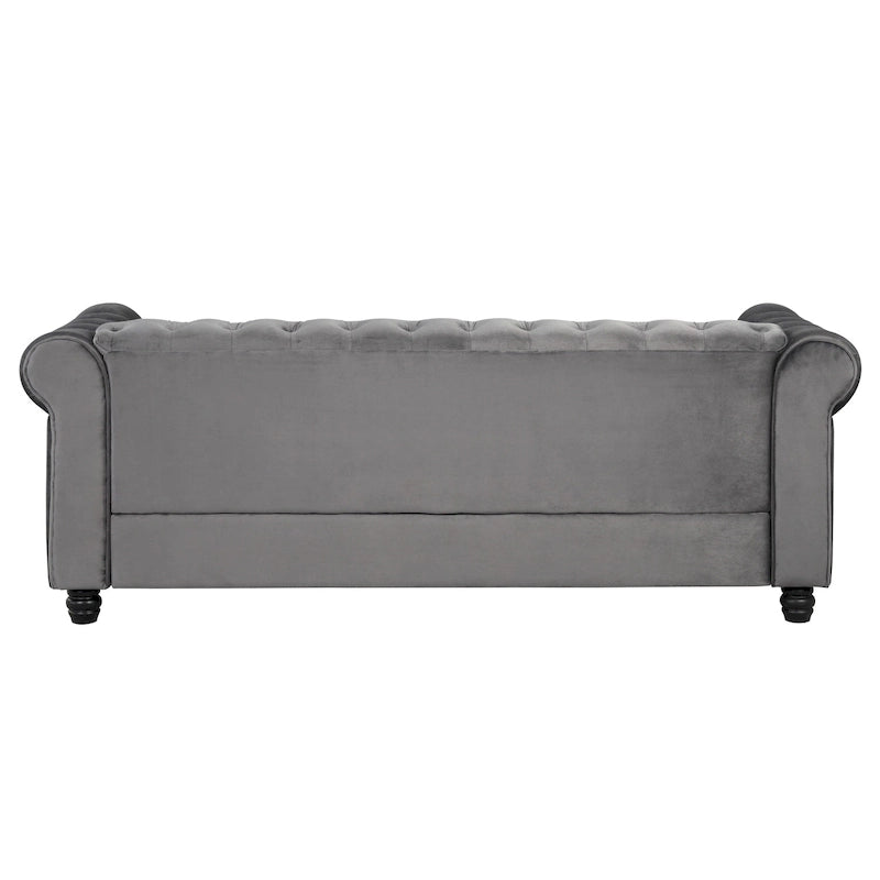 Canapé Chesterfield Morden Fort en velours, orné de clous décoratifs et doté de pieds massifs, pour salon