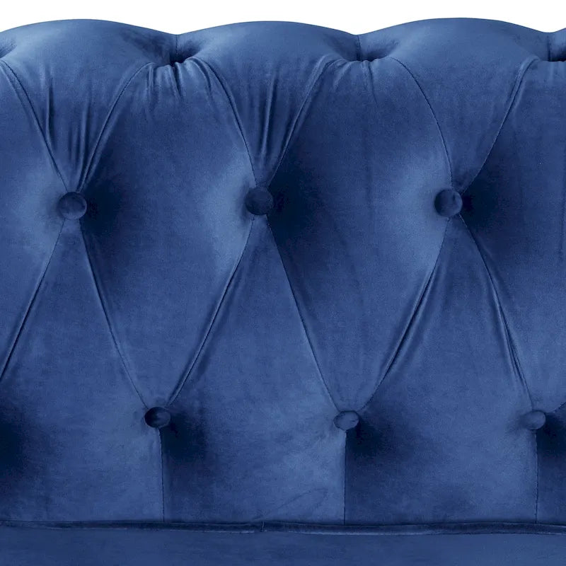 Canapé Chesterfield Morden Fort en velours, orné de clous décoratifs et doté de pieds massifs, pour salon