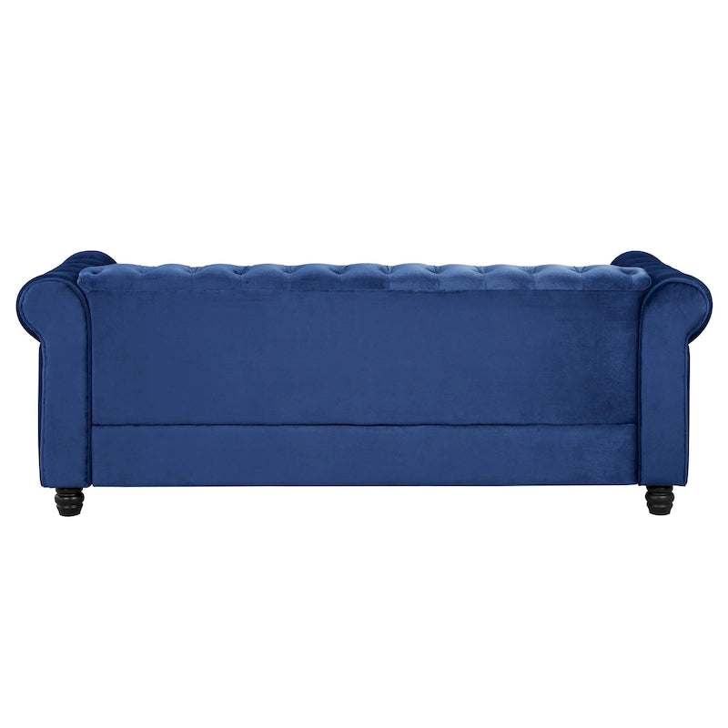 Canapé Chesterfield Morden Fort en velours, orné de clous décoratifs et doté de pieds massifs, pour salon